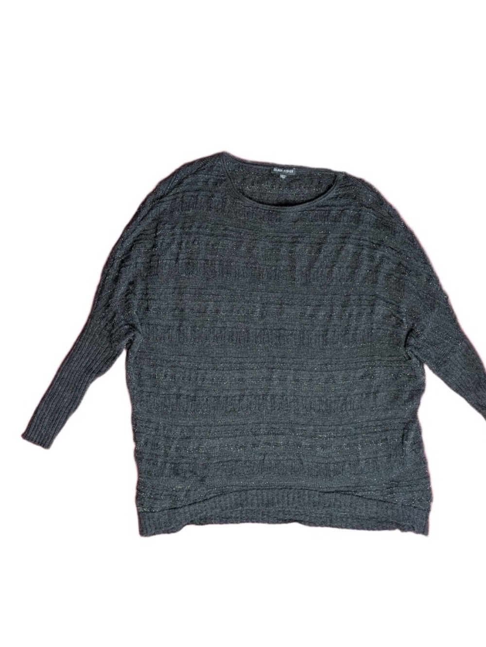 Eileen Fisher Sweater Merino Black Metallic Knit Shimmer Wool Blend Size Medium